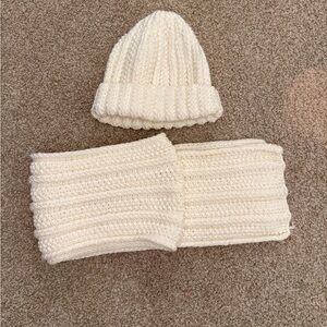 Cozy Cream Knit Hat and Scarf Set handmade